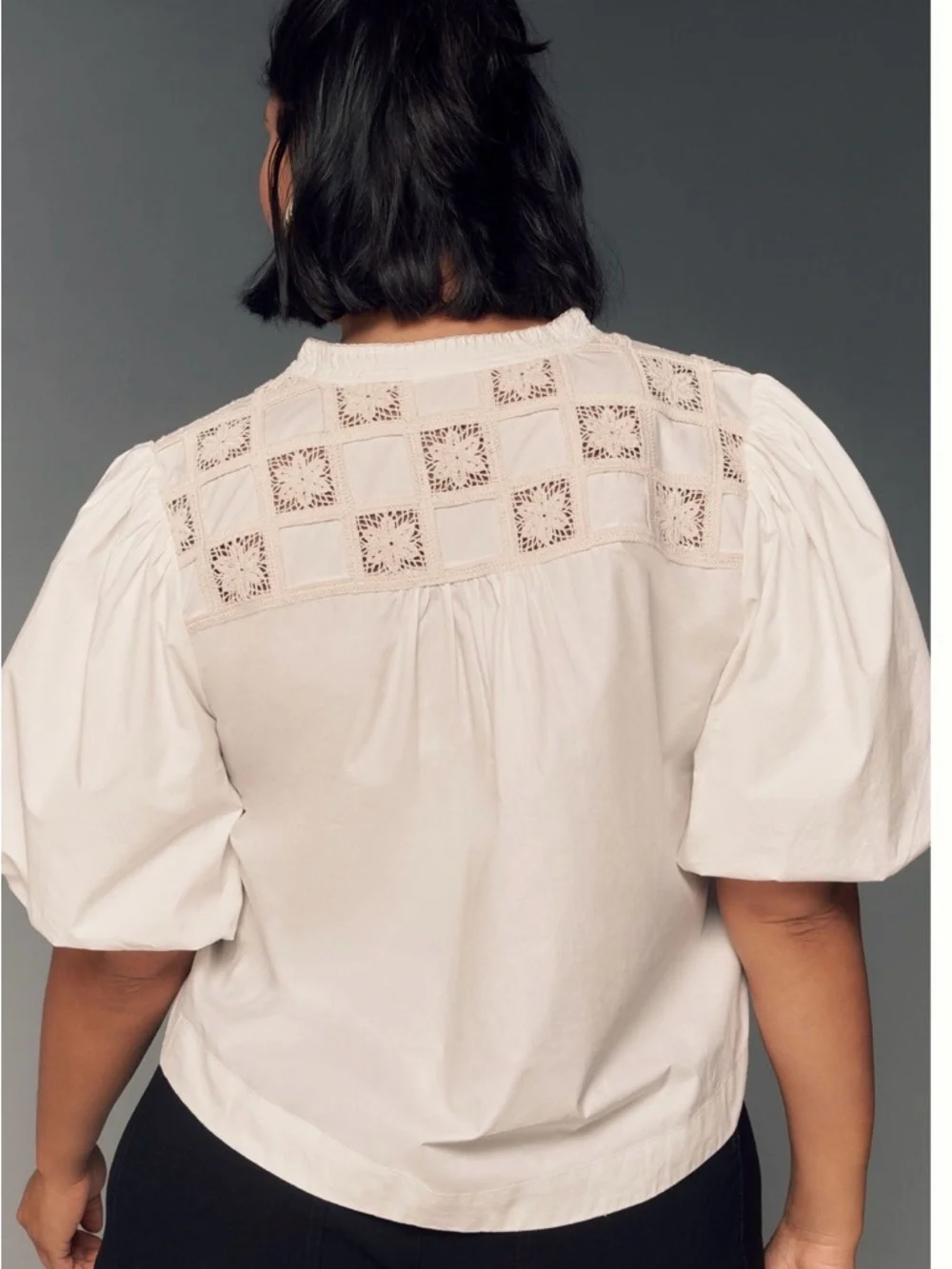 Anthropologie Cream Puff-Sleeve Embroidered Blouse - Picture 2 of 7